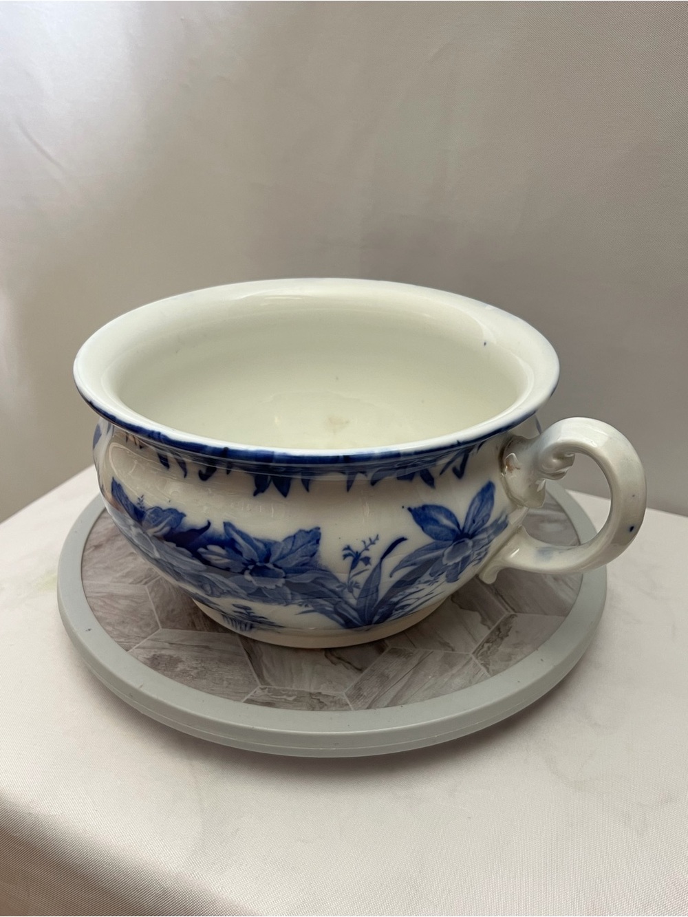 Antique Royal Semi Porcelain Wood & Co Blue White Transferware Planter Pot